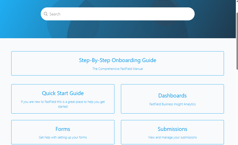 Screenshot showing FastField help center  