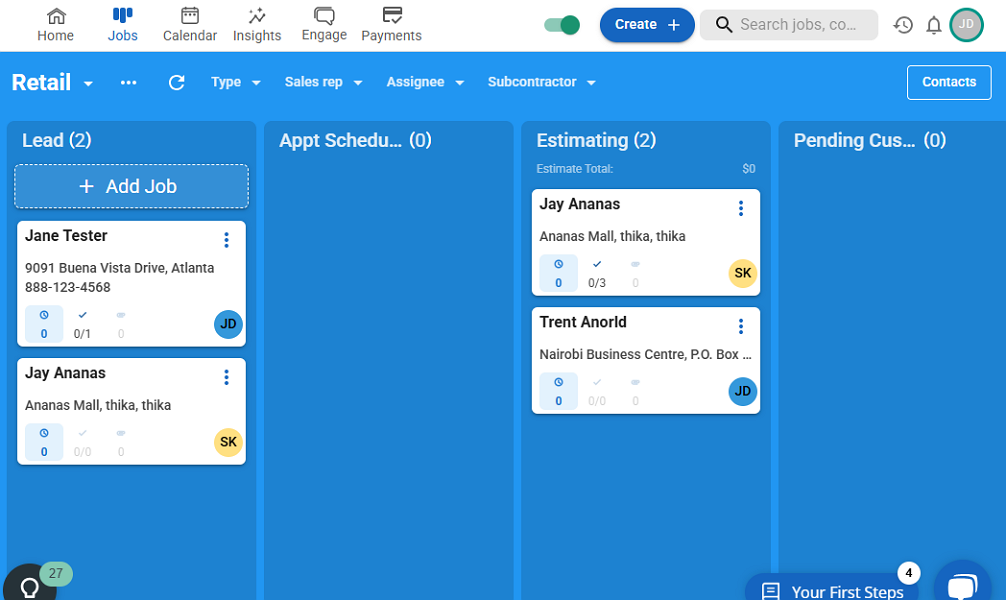 Screenshot showing JobNimbus job board