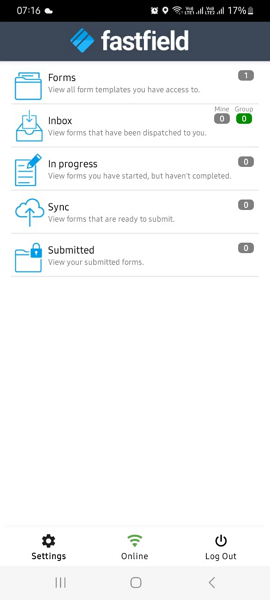 Screenshot showing FastField mobile app interface.