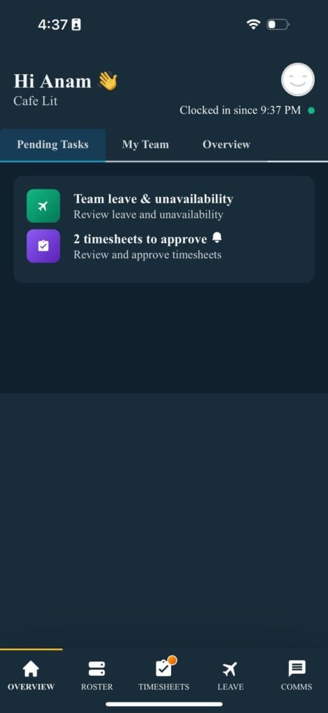 The Tanda mobile dashboard for admins