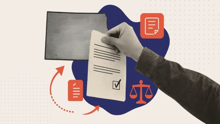A collage of a hand holding a legal notice and an outline of the state of North Dakota