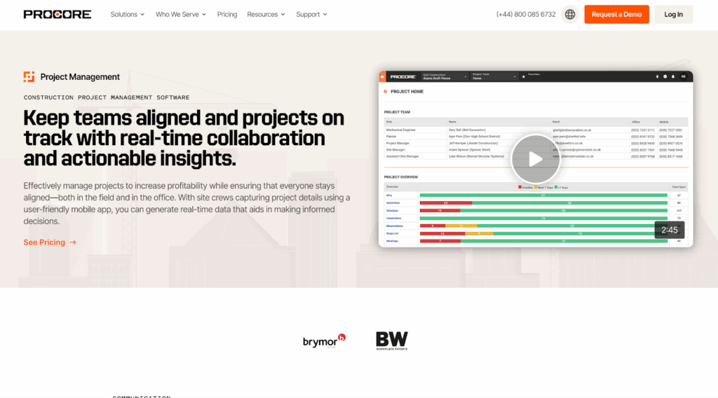 A screenshot of Procore’s website showing how the project management timeline feature works.