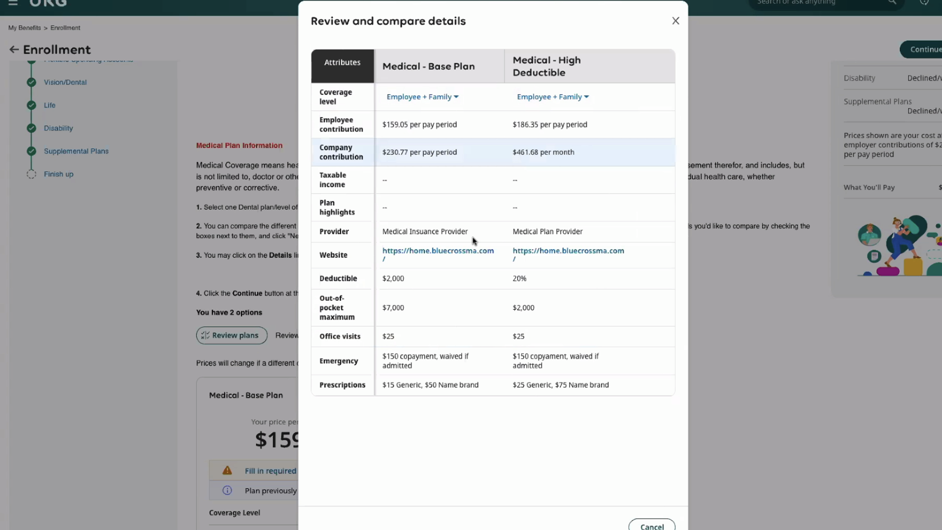 UKG’s benefits enrollment feature lets employees compare plans to make informed choices.