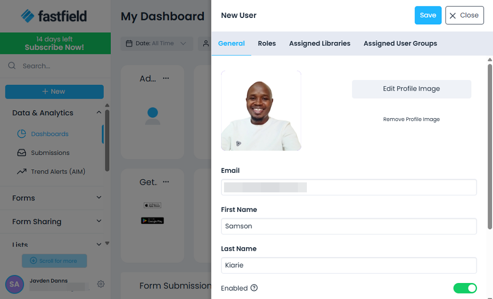 Screenshot showing user page 