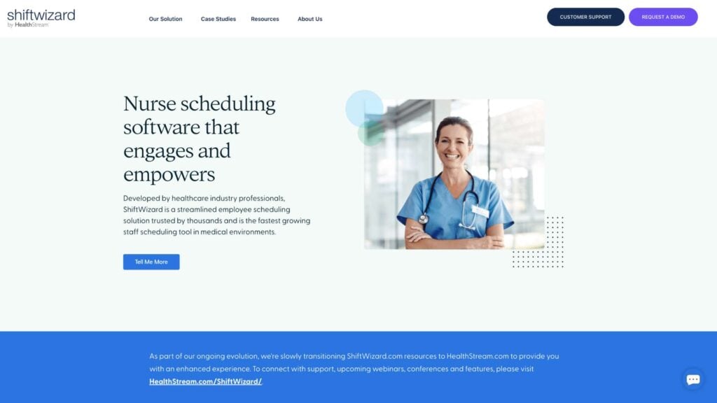A screenshot of the ShiftWizard homepage