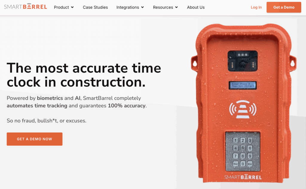 Screenshot of SmartBarrel webpage