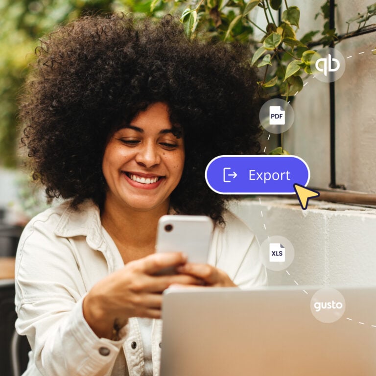 Woman looking at Connecteam app in mobile phone