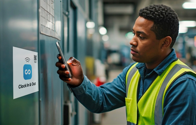 Illustration of an employee sycing with NFC