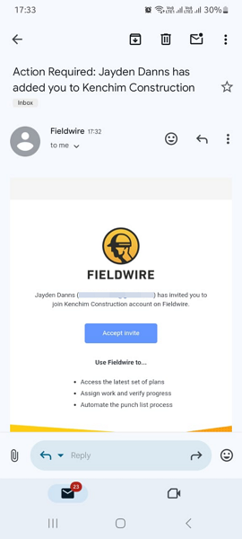 Screenshot showing the accept invite button