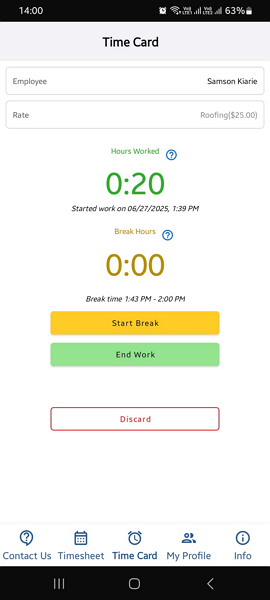 Screenshot showing an active time entry session.