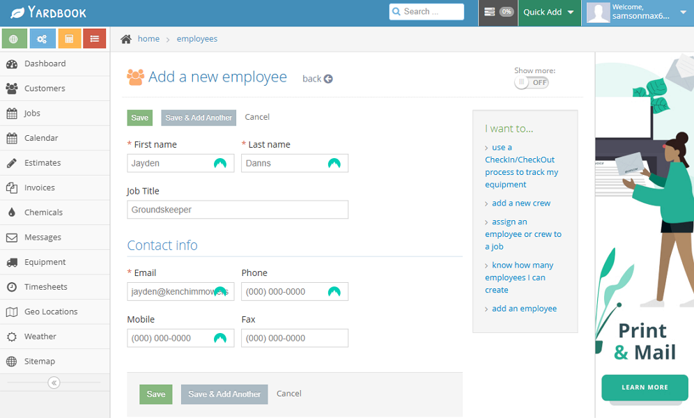 Screenshot showing employee profile page.