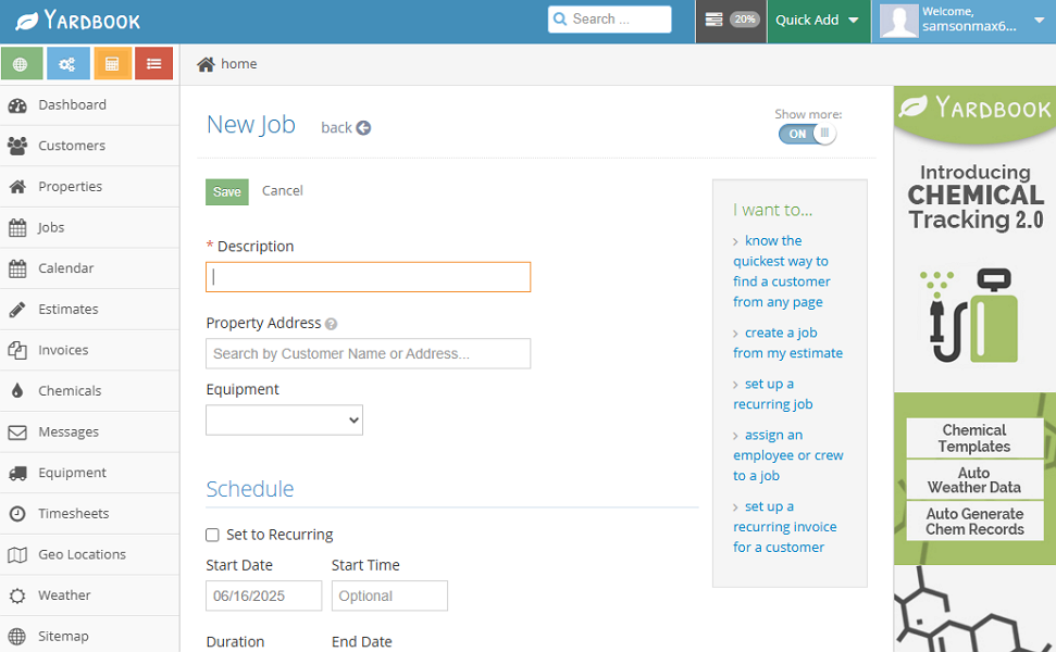 Screenshot showing new job page.