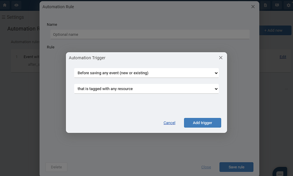 Screenshot showing Schedule it automation rules editor. 