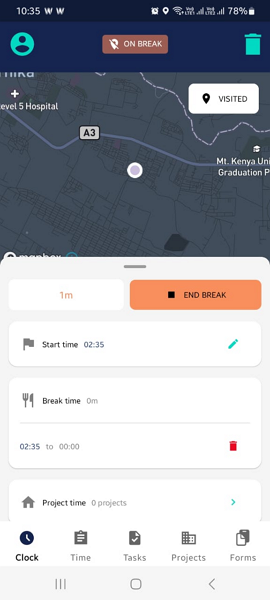 Screenshot showing Workyard break tracker