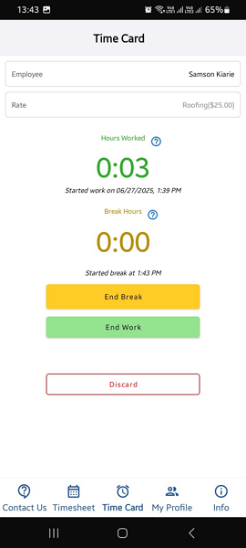 Screenshot showing the DOL-Timesheet break option.