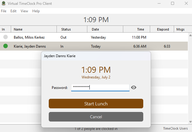 Screenshot showing break tracker