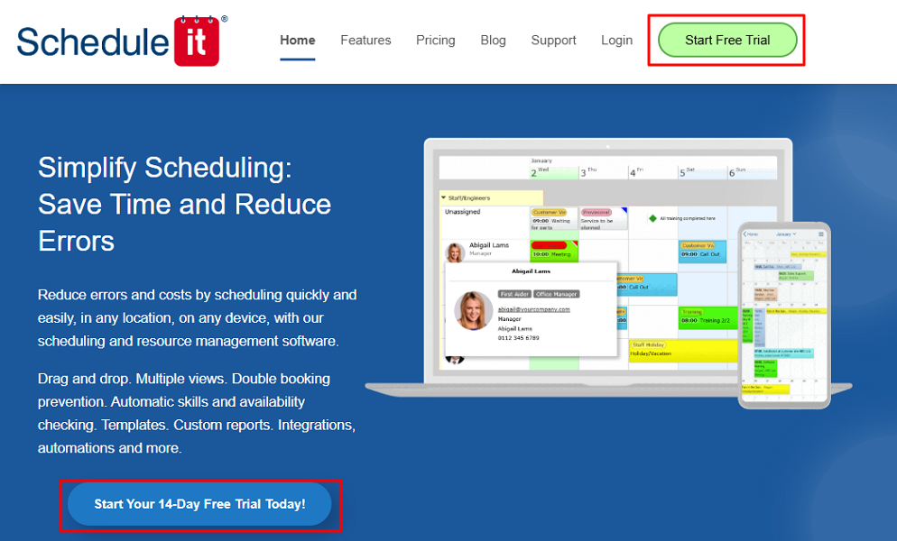 Screenshot showing Schedule it free trial buttons.