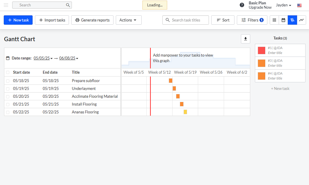 Screenshot of Fieldwire Gantt Chart view