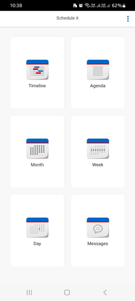 Screenshot showing the Schedule it mobile app home UI.
