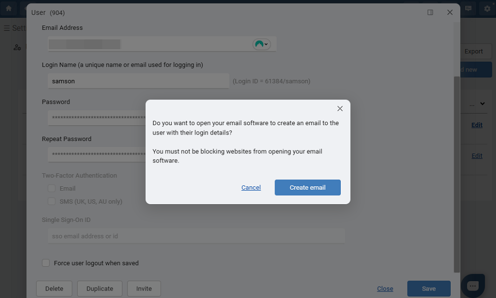 Screenshot showing the invite user options.