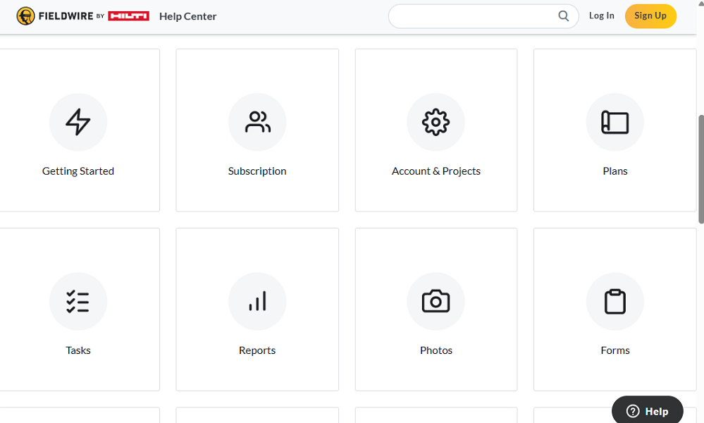 Image showing Fieldwire help center page
