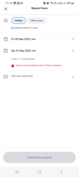 Screenshot showing notice period violation notice. 
