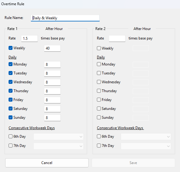 Screenshot showing overtime settings.