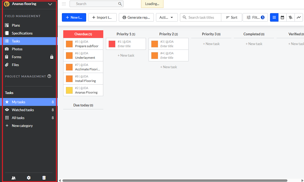 Screenshot showing a project’s navigation panel.