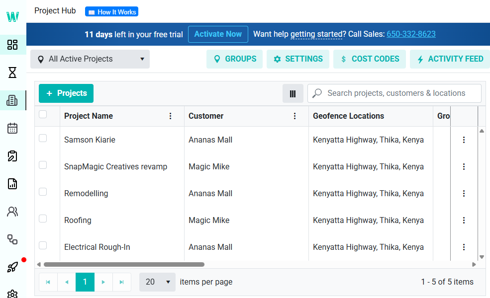 Screenshot showing Workyard’s project page