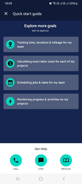 Screenshot showing quick-start guide on mobile