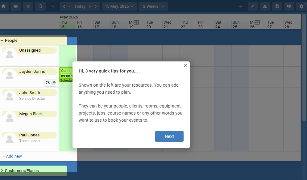 Screenshot showing the Schedule it product walkthrough