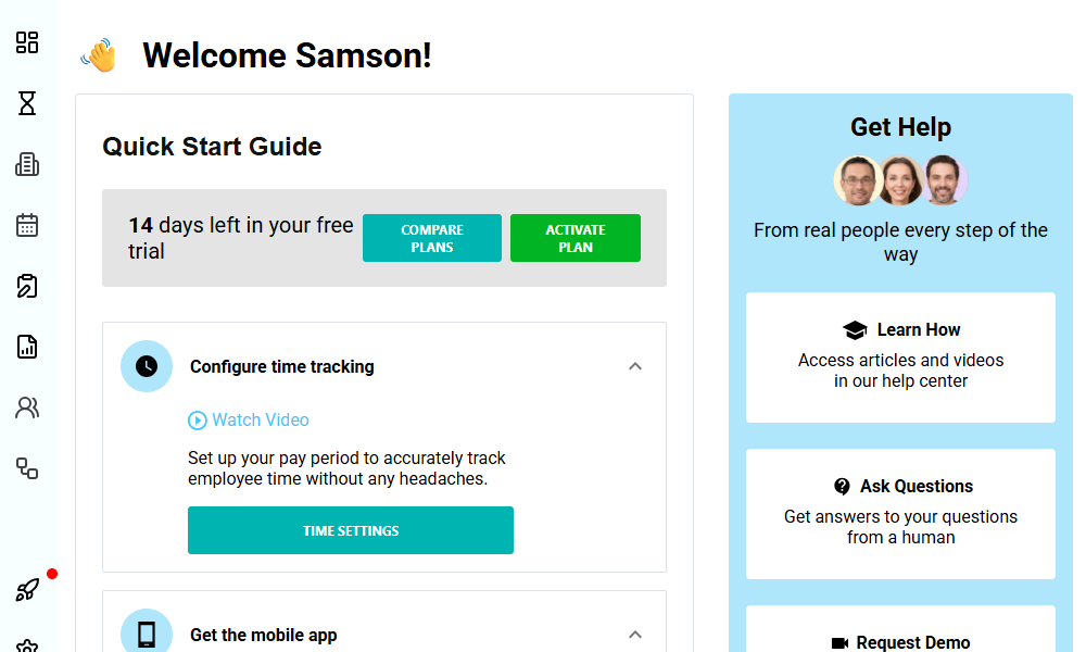 Screenshot showing Workyard quick-start guide