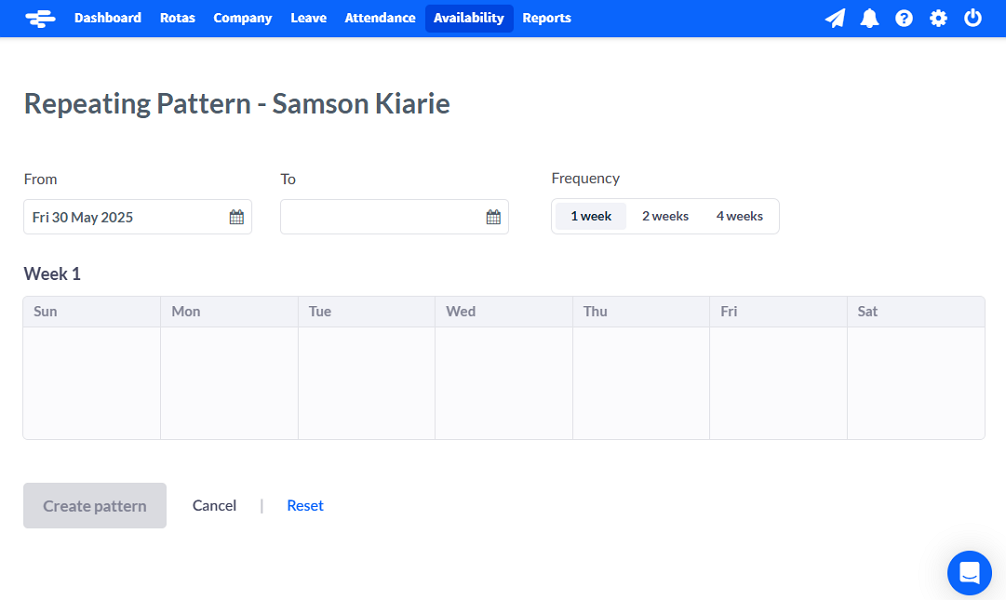  Screenshot showing availability management page.