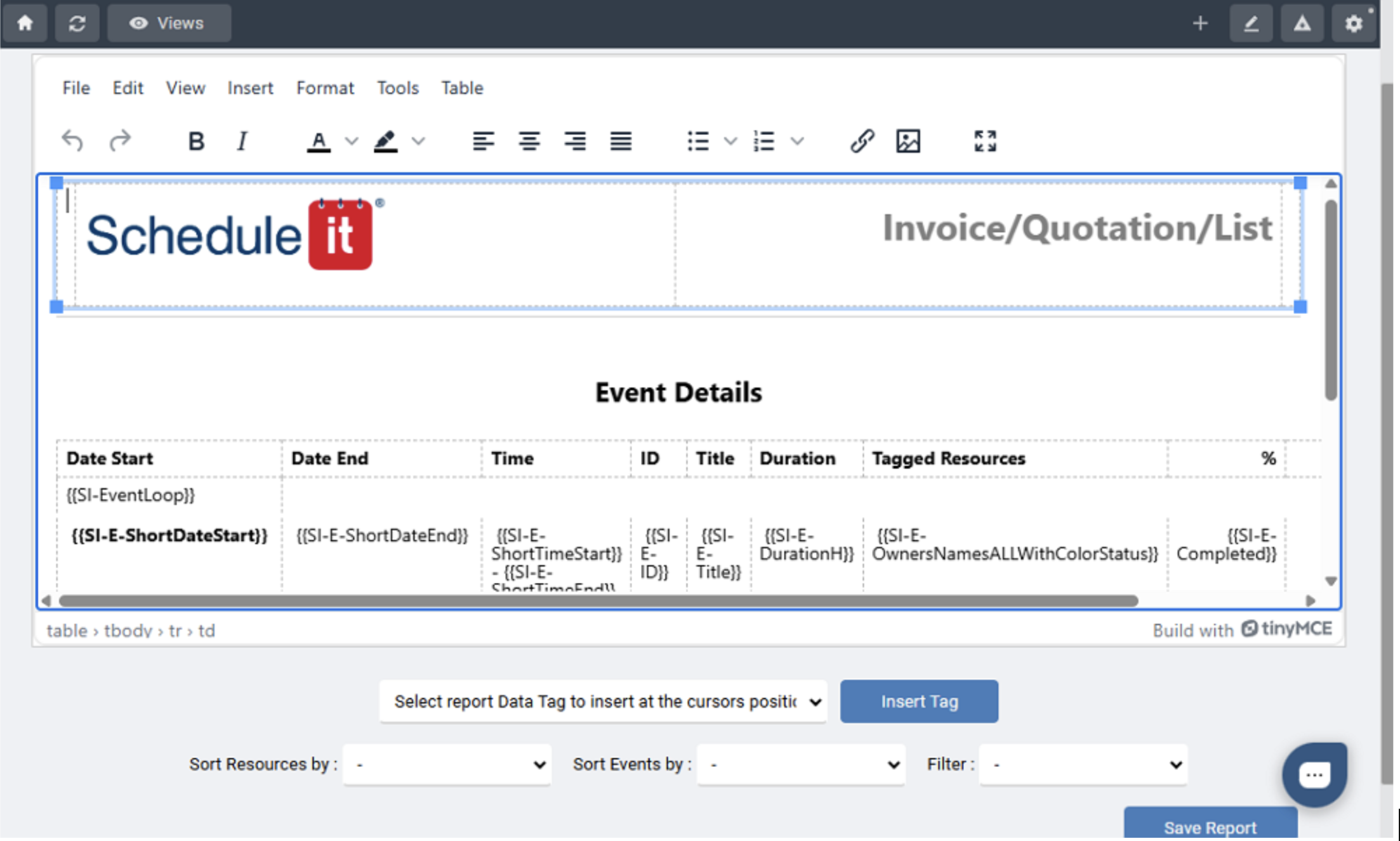 Screenshot showing the Schedule it report editor