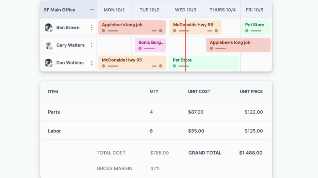 ServiceTrade’s office coordination portal includes features that provide visually helpful color-coding systems.