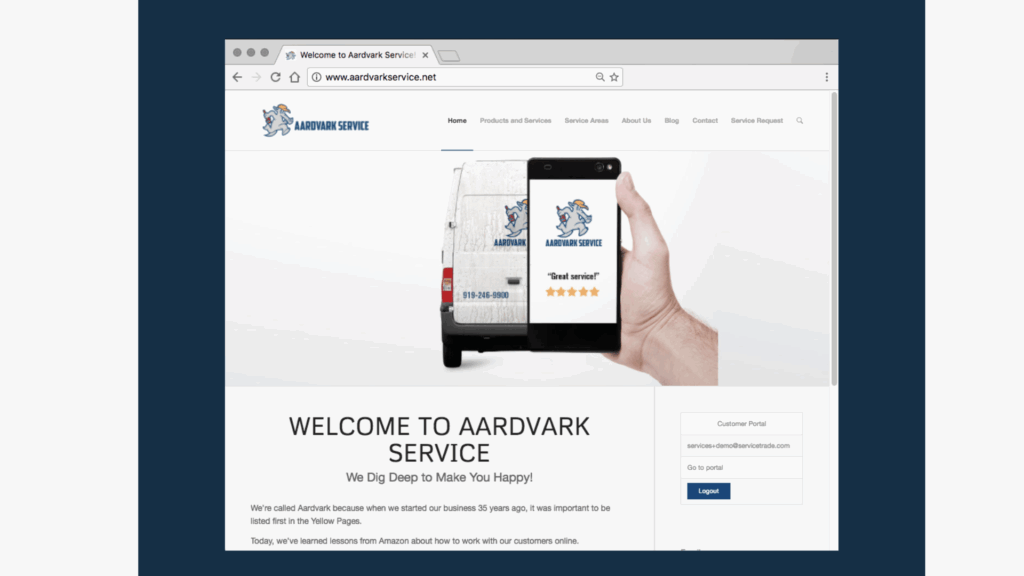 ServiceTrade's service portal can be customized with your company's branding.
