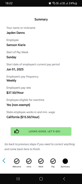 Screenshot showing employee summary page.