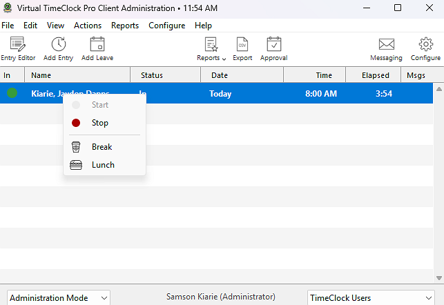 Screenshot showing punch options.