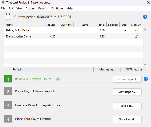 Screenshot showing timesheet approval page.