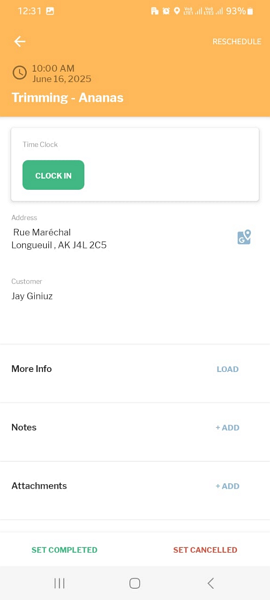 Screenshot showing clocking on mobile