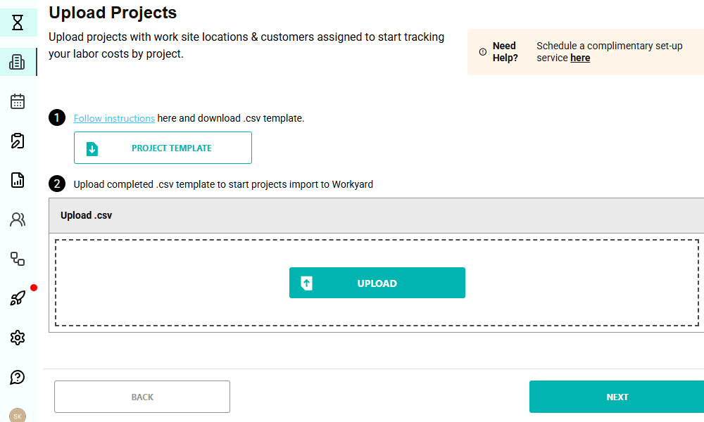 Screenshot showing the option to upload projects. 