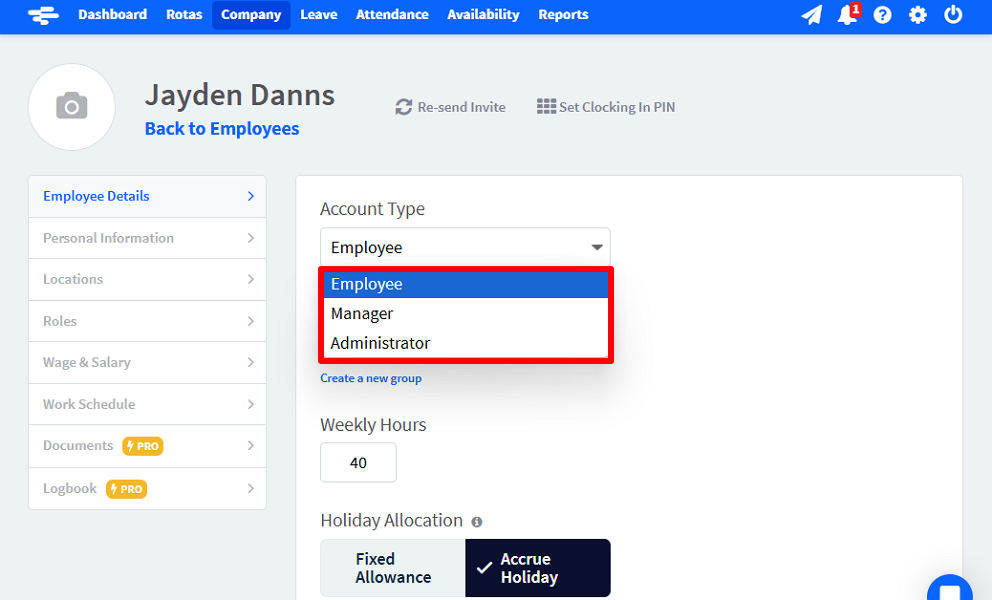 Screenshot showing different account types. 