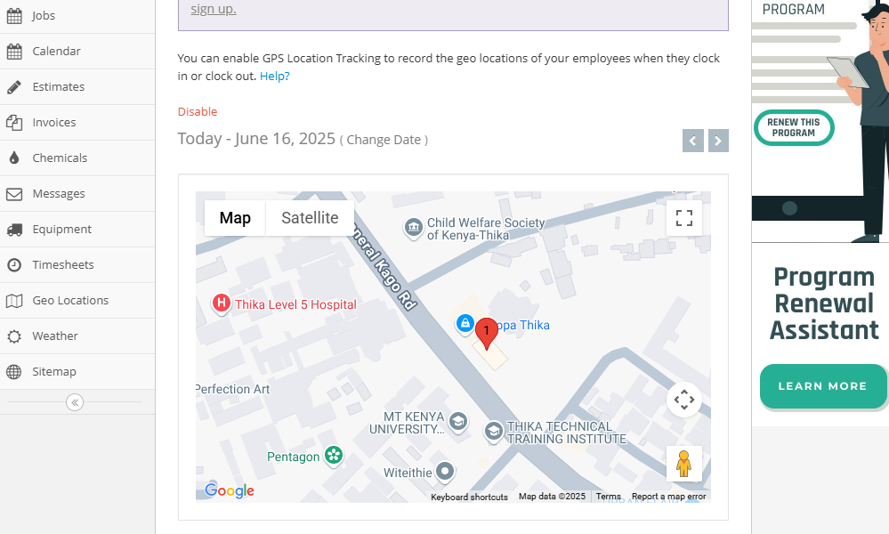 Screenshot showing Yardbook’s map.