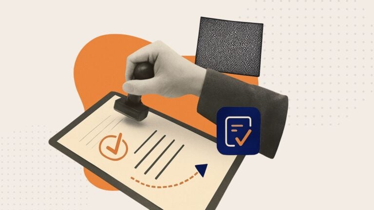 An illustration showing a hand holding a legal document and a map of the State of Wyoming