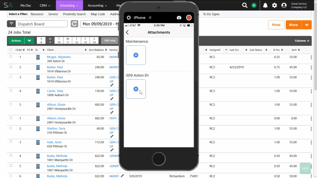 Screenshot of the Service Autopilot Team app, showing the Attachments page.