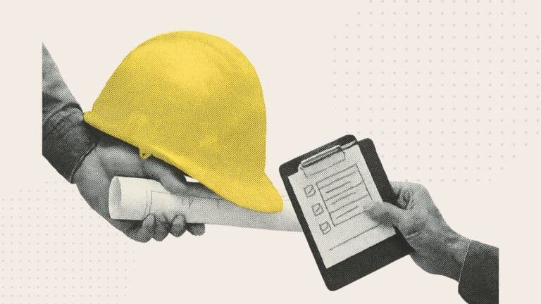 An illustration of a hand holding a hard hat
