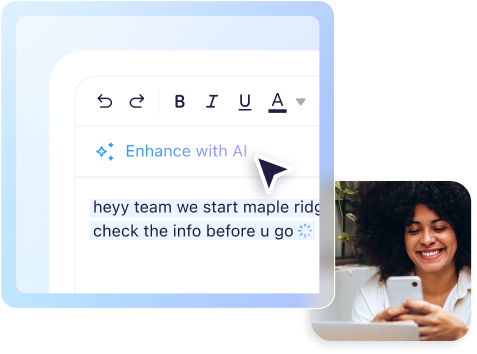 Illustration of Connecteam's AI Updates capability to Enhance Text