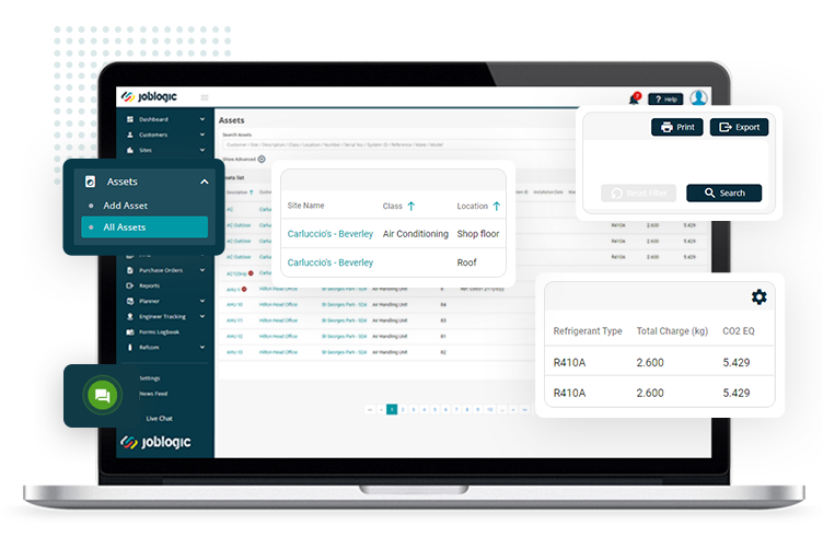 Joblogic’s asset management features, showing how to add assets, record cost, etc.