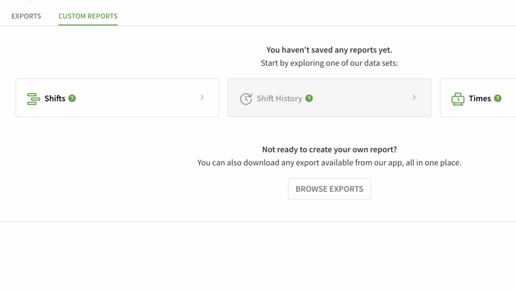 You can create custom reports for Shifts, Shift History, or Times, and add your chosen fields and filters. 