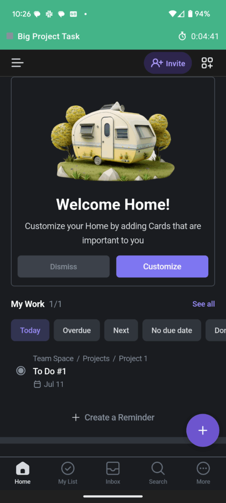 A screenshot showing ClickUp's mobile app